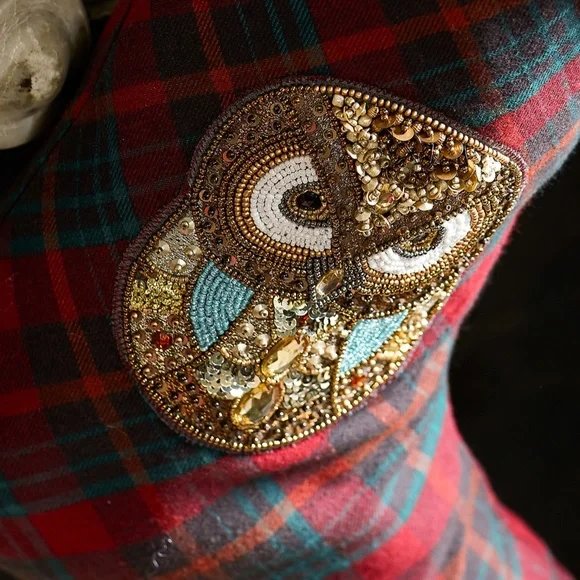 Embellished Jeweled Owl Plaid Christmas Stocking - Pottery Barn - Picture 1 of 6